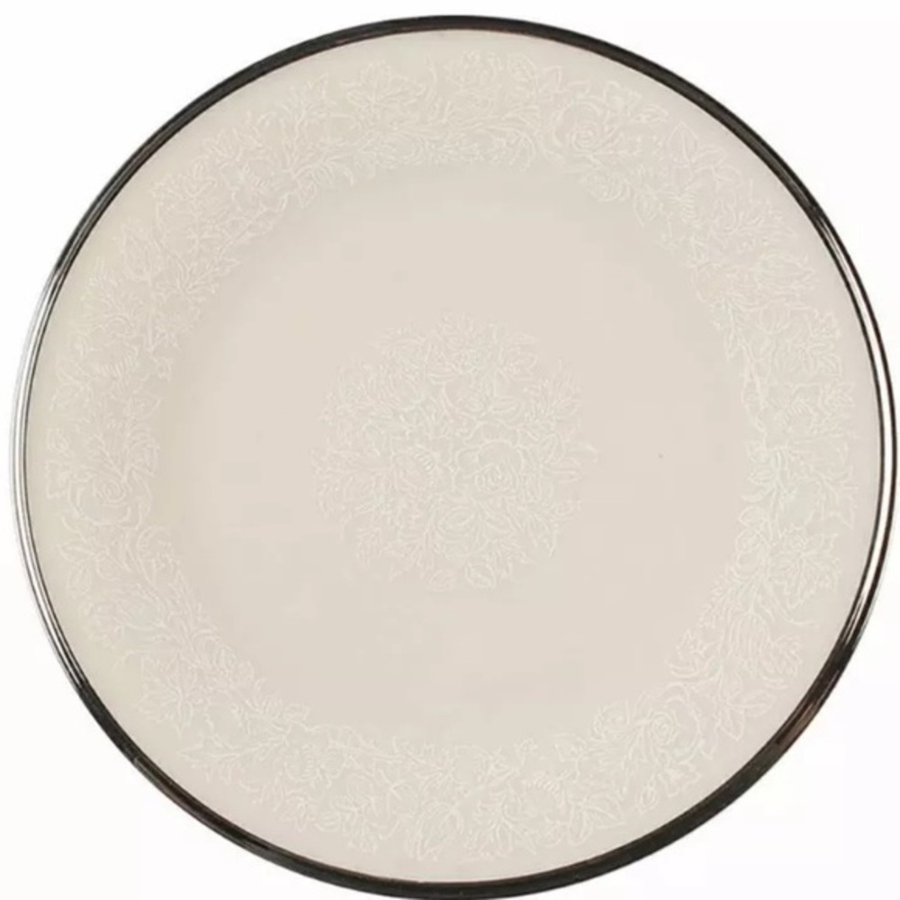 Lenox Moonspun Dinner Plate 10‎ 3/4" Ivory with Platinum Trim with Center Decal